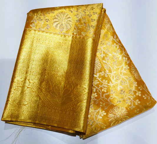 Gold Jacquard Wedding Saree with Sophisticated Zari Border