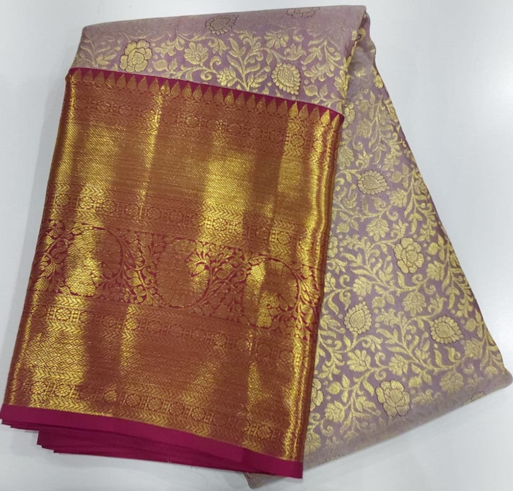 Lite Purple and Magenta Pink Jacquard Wedding Saree with Zari Border