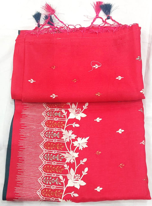 Rani Pink Fancy Saree with Embroidery Designs