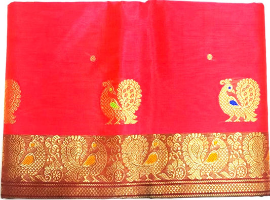 Thread Work Silk Saree in Pink with Red Shade