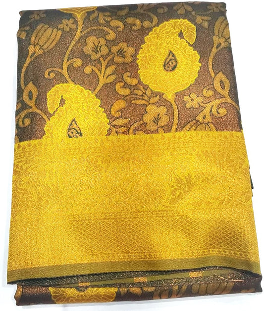 Brown Fancy Saree in Yellow Color Mango Design