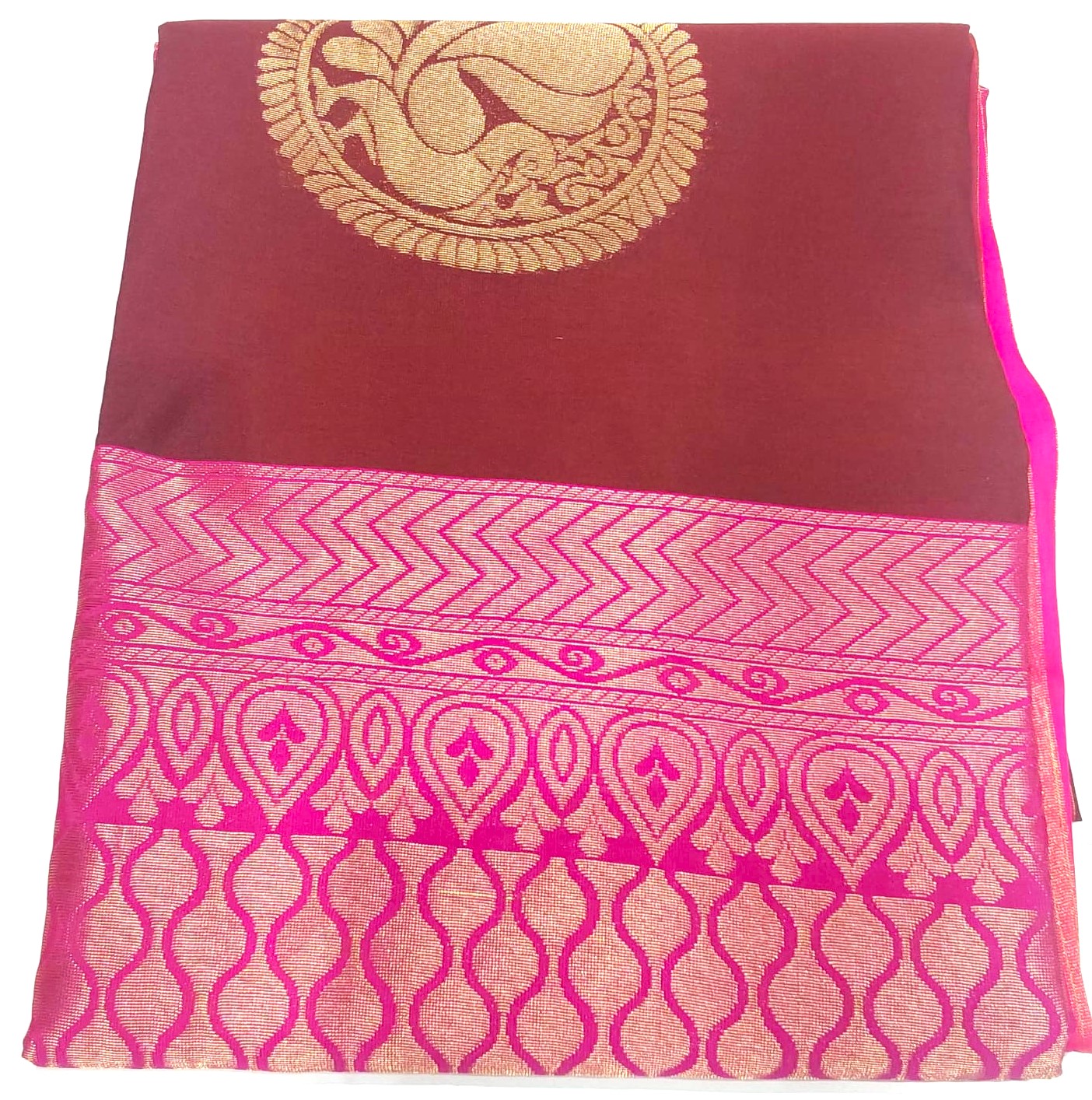 Kanchipuram Silk Cotton Sarees in Maroon color with pink border