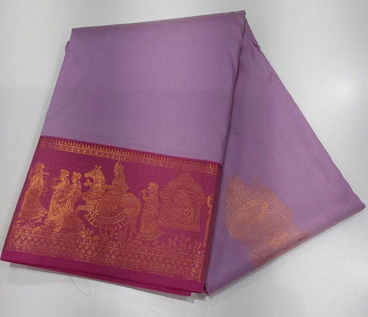 Semi-Silk Party Wear Saree in Purple with Pink Border