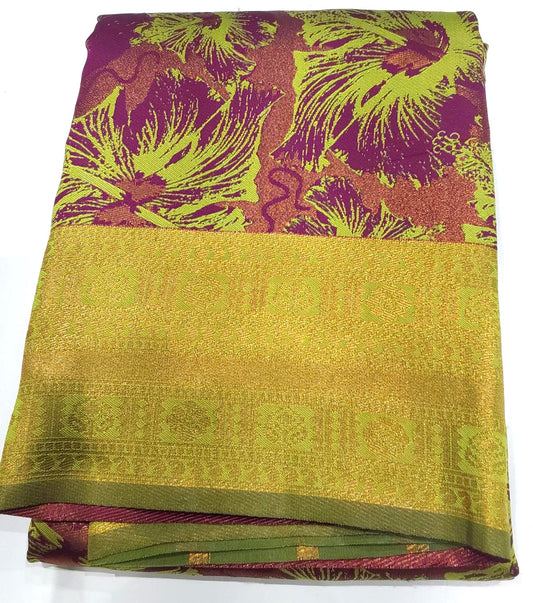 Parrot Green Fancy Saree in Multi color Flower Design