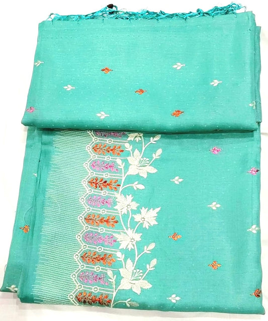 Rexona Green Fancy Saree with Embroidery