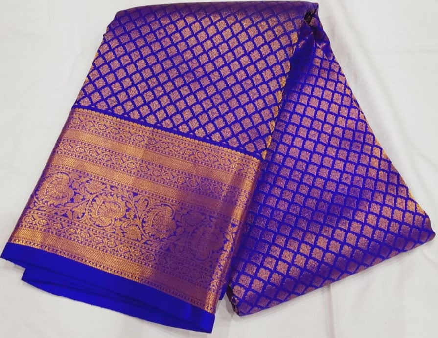 Blue with Gold Shade Jacquard Wedding Saree with Contrast Zari Border