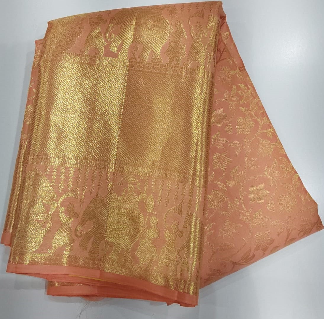 Baby Pink Jacquard Wedding Saree with Elegant Zari Border