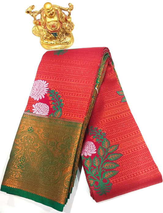 Semi-Silk Party Wear Saree in Pink with Red Border