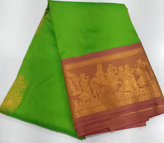 Semi-Silk Party Wear Saree in Light Green with Brown Border