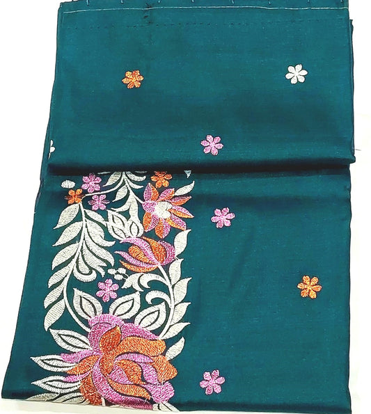 Peacock Green Fancy Saree with Embroidery