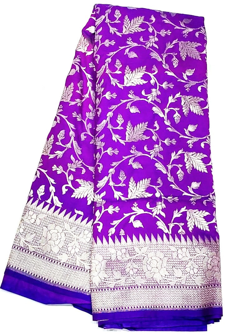 Violet Banarasi Wedding Saree with Silver Zari Kodi Malar Designs