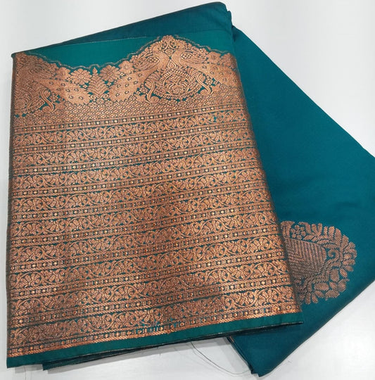 Peacock Blue Semi-Silk Party Wear Saree with Turning Border