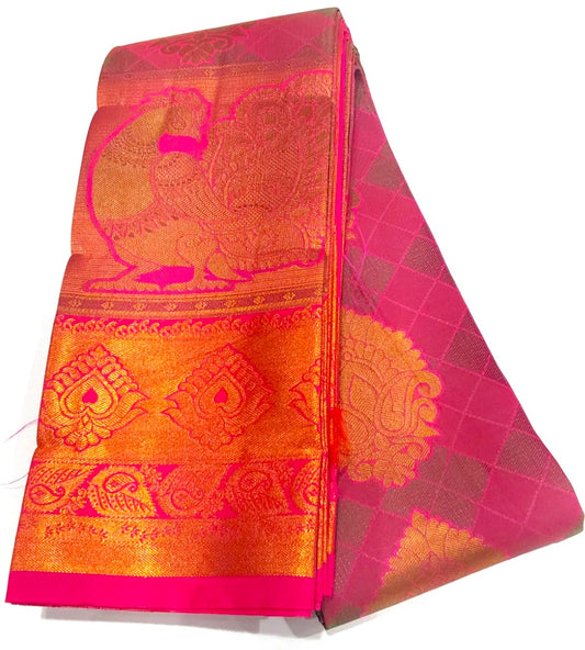 Pink with Maroon Semi-Silk Party Wear Saree