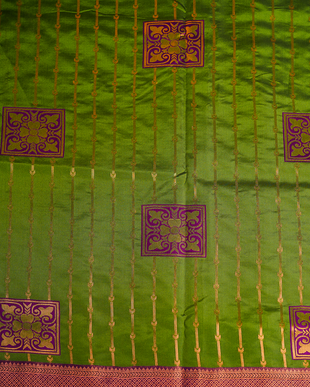 Light Green Semi-Silk Saree with Contrast Violet Border