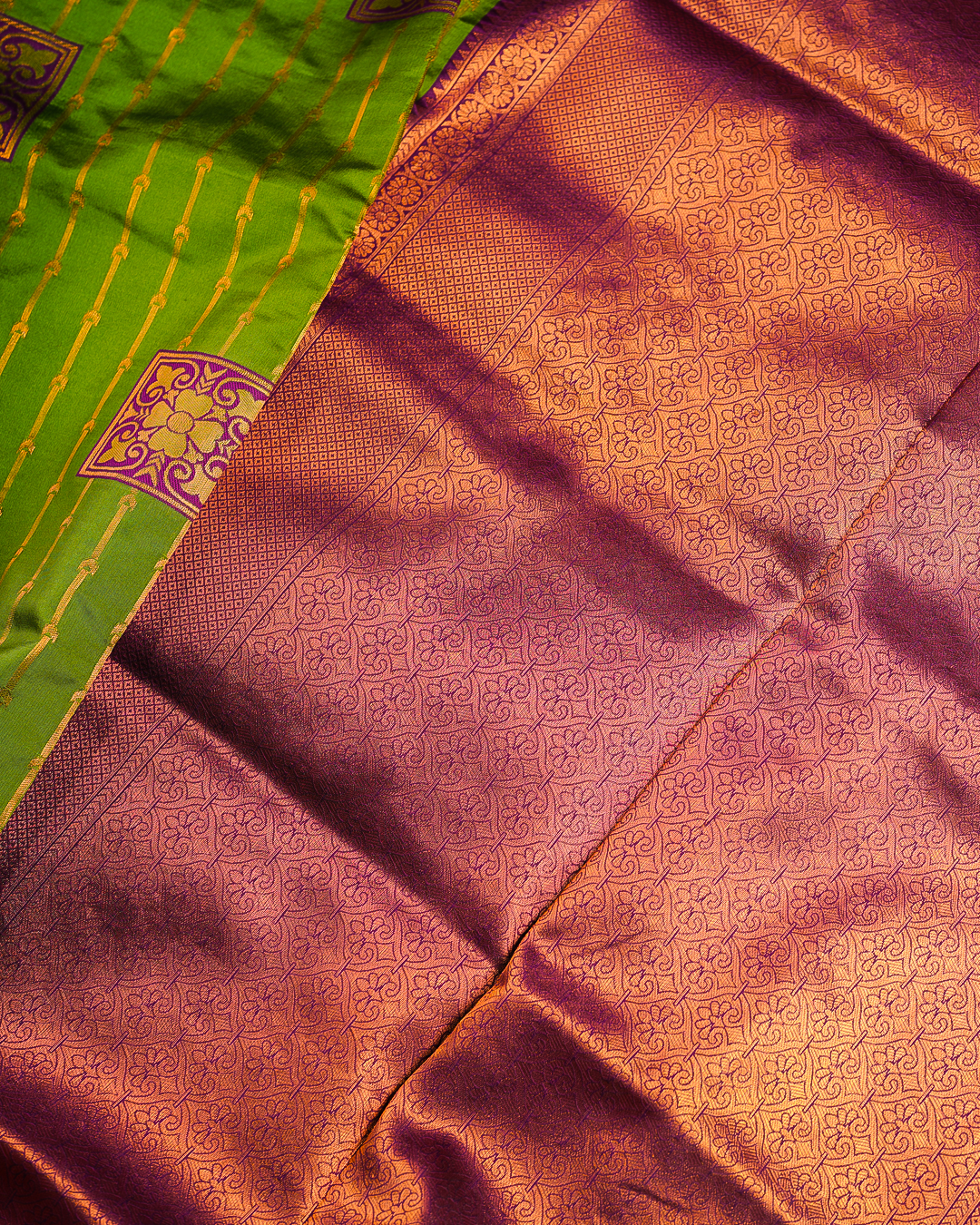 Light Green Semi-Silk Saree with Contrast Violet Border