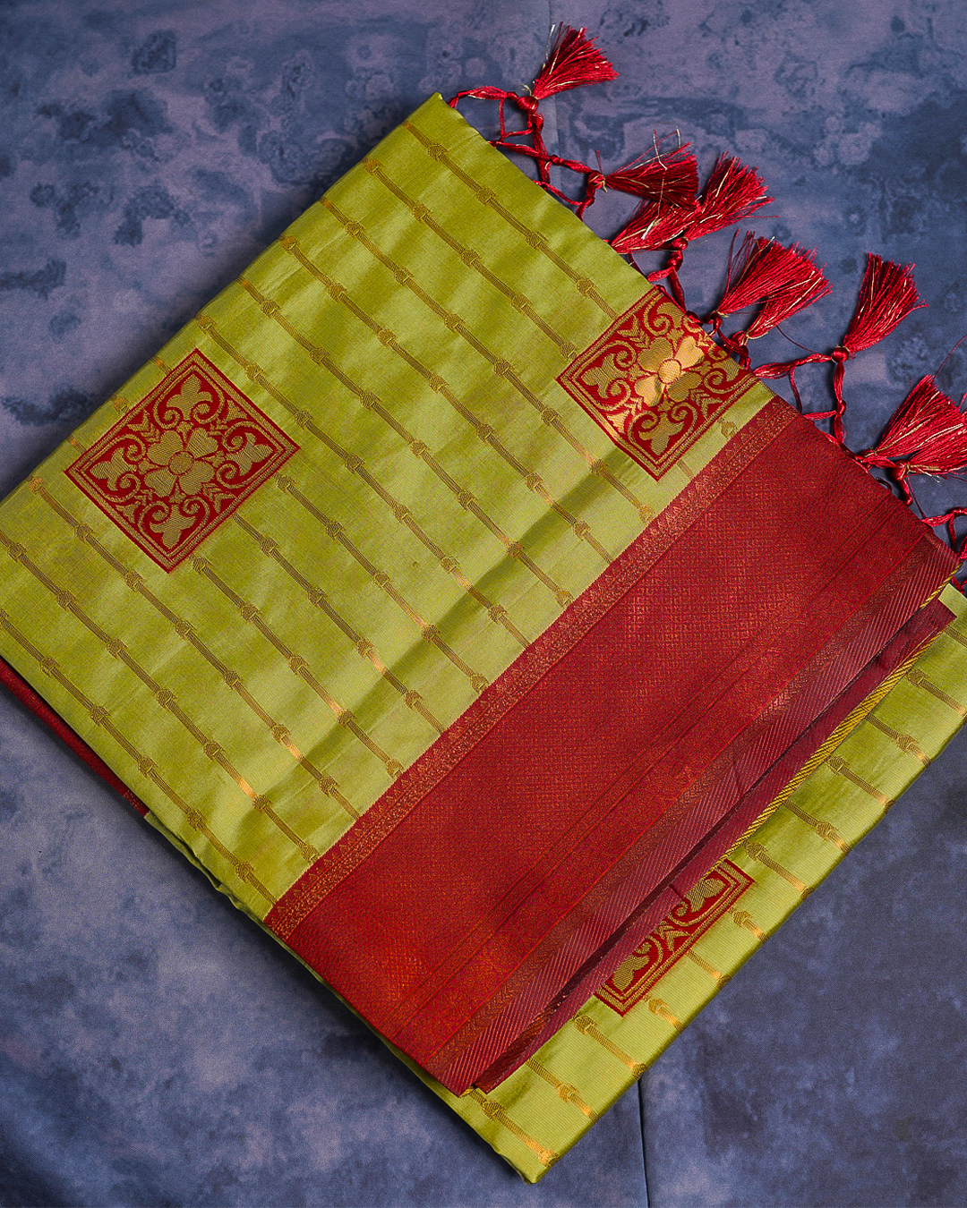 Parrot Green Semi-Silk Saree with Contrast Red Border