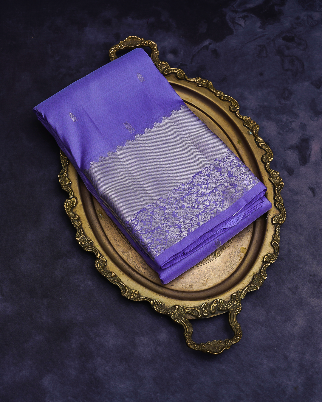 Lavender Soft Silk Saree with Silver Zari Border