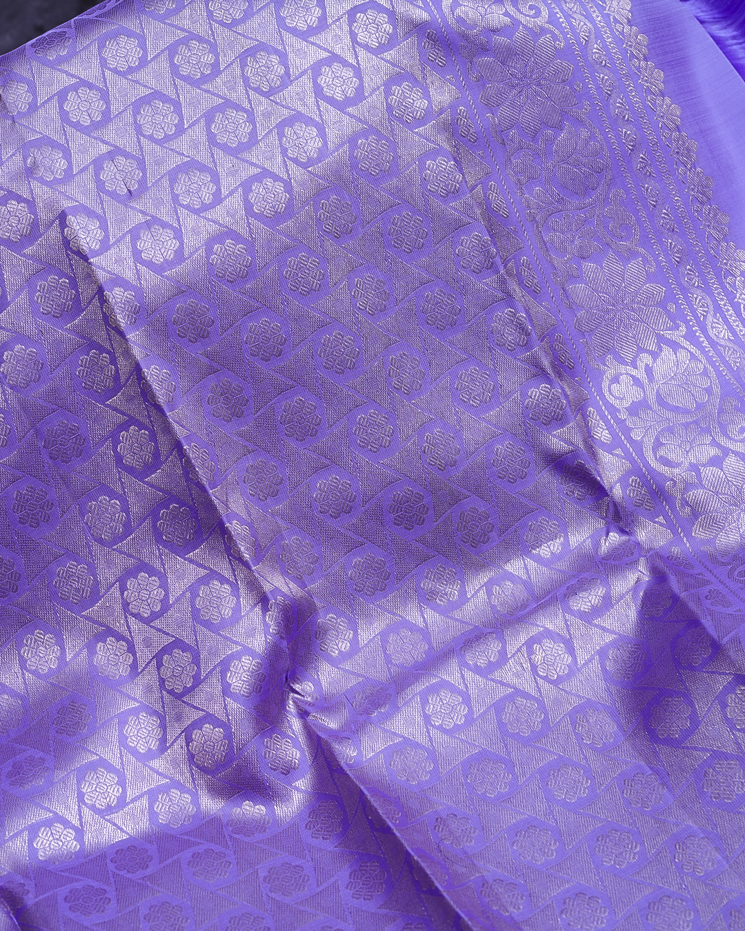 Lavender Soft Silk Saree with Silver Zari Border