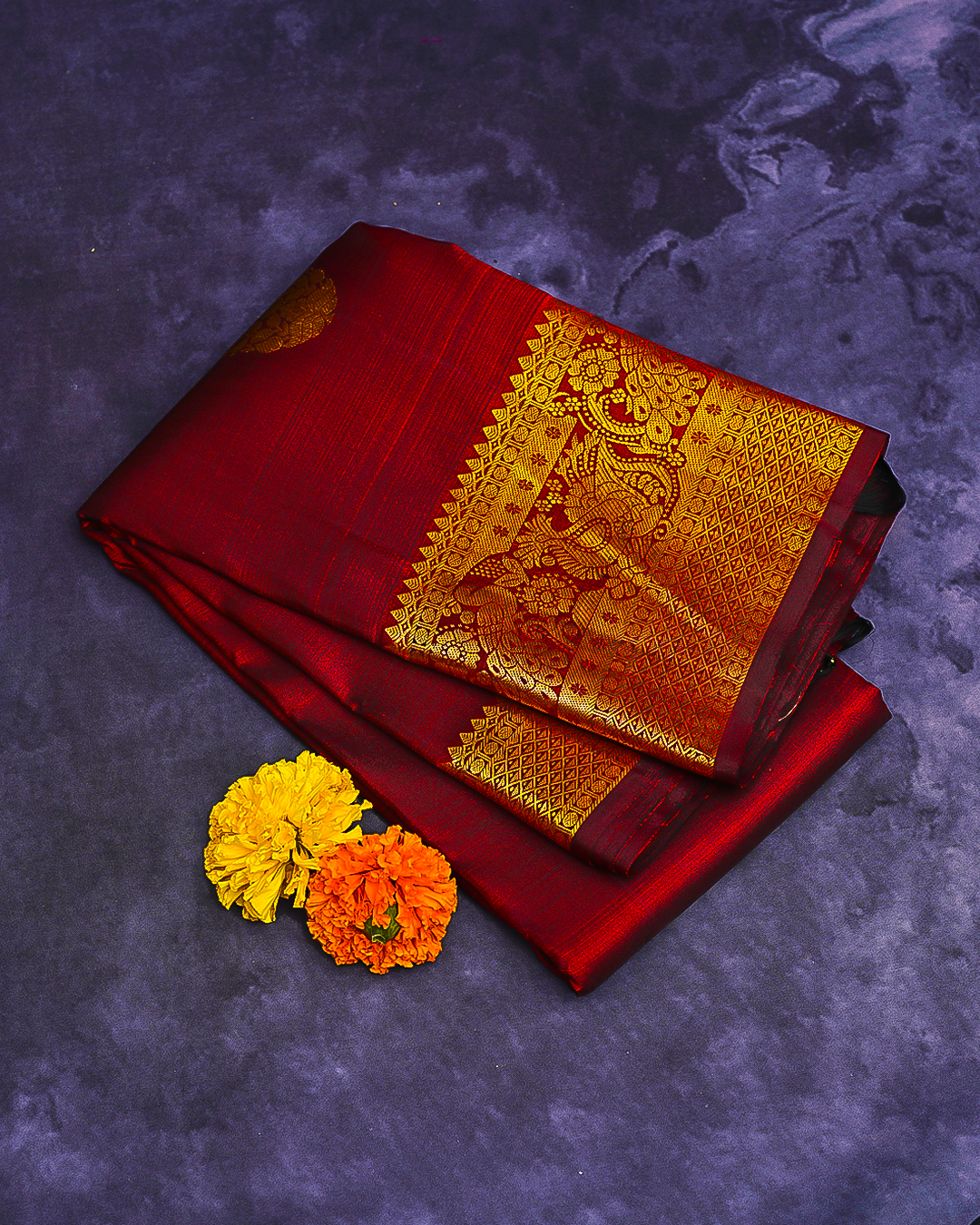 Maroon Bridal Silk Saree with Rich Border and Gold Zari Pallu