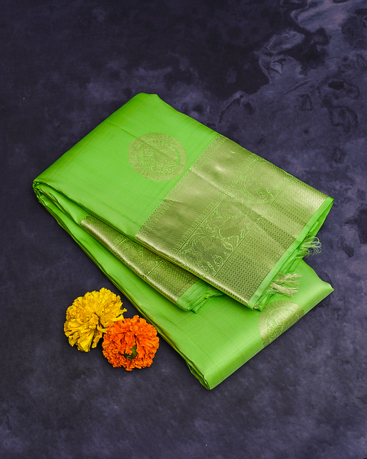 Pista Green Soft Silk Saree with Self-Color Border