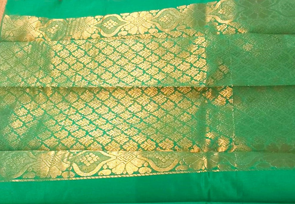 Kanchipuram Silk Cotton Saree in Pink with Green colour border