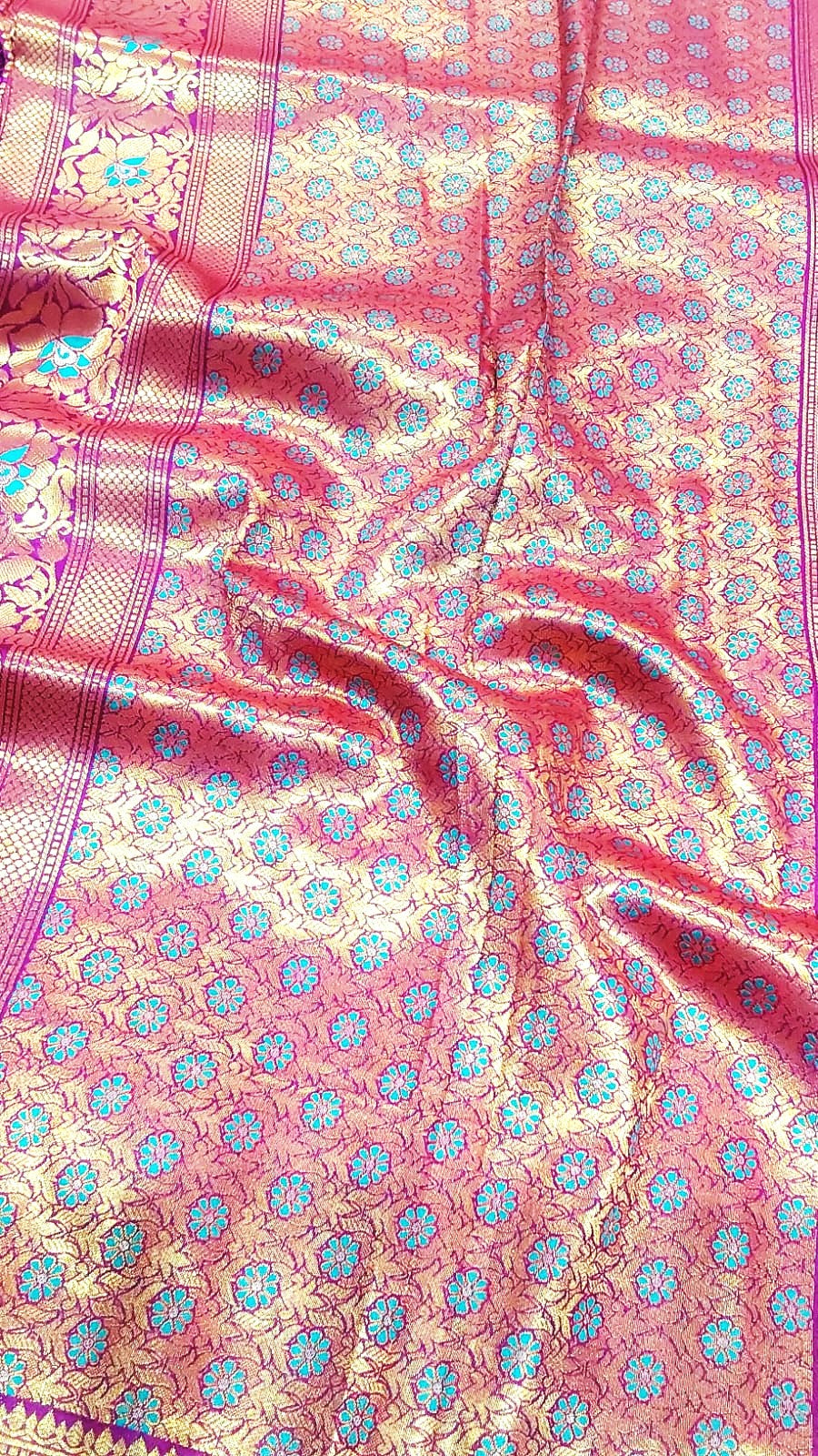 Multicolor Banarasi Saree with Bold Floral Kodi Malar Designs