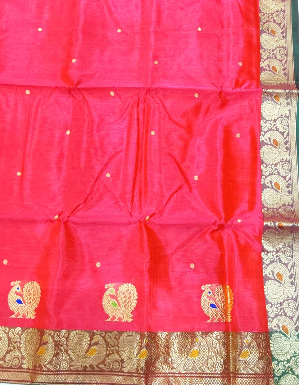 Thread Work Silk Saree in Pink with Red Shade