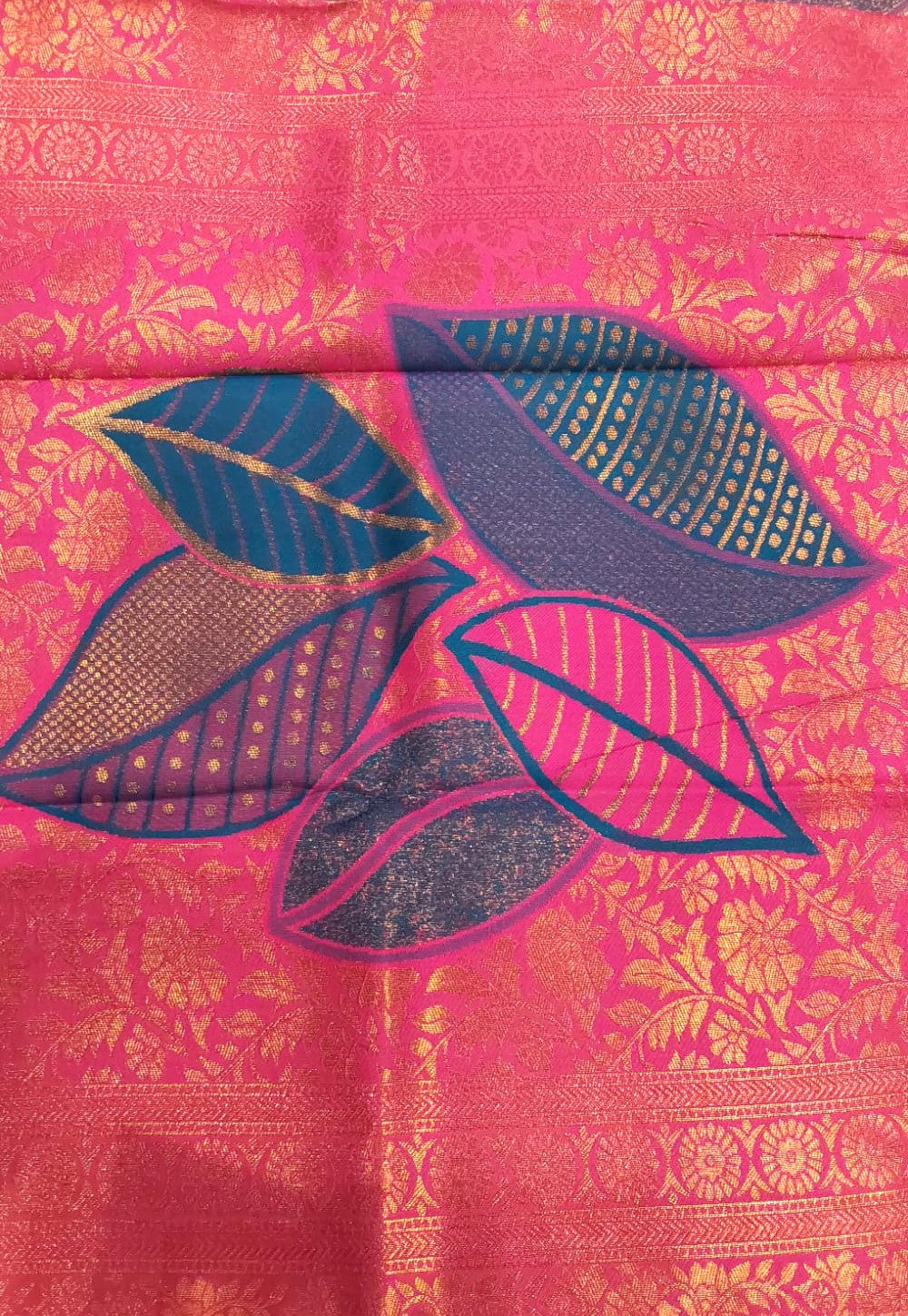 Pink With Multicolor Mixed Leaf Design Fancy Sarees