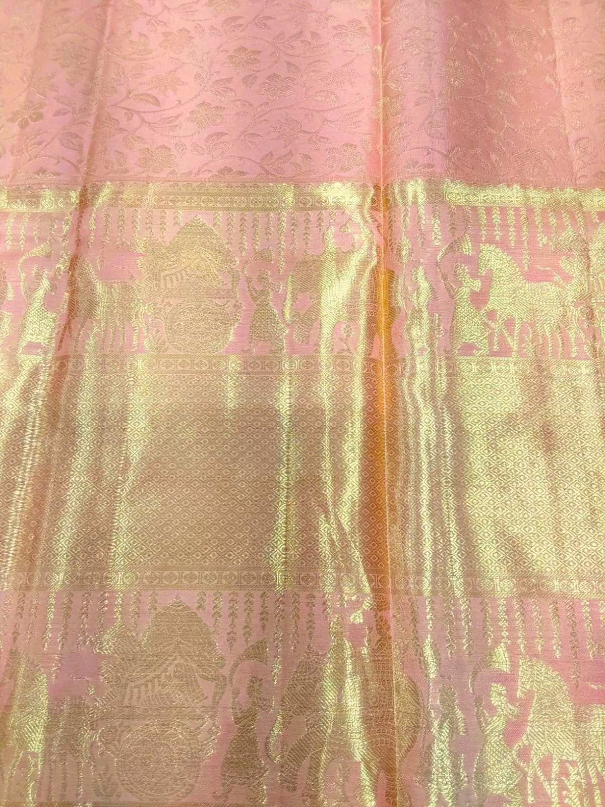 Baby Pink Jacquard Wedding Saree with Elegant Zari Border