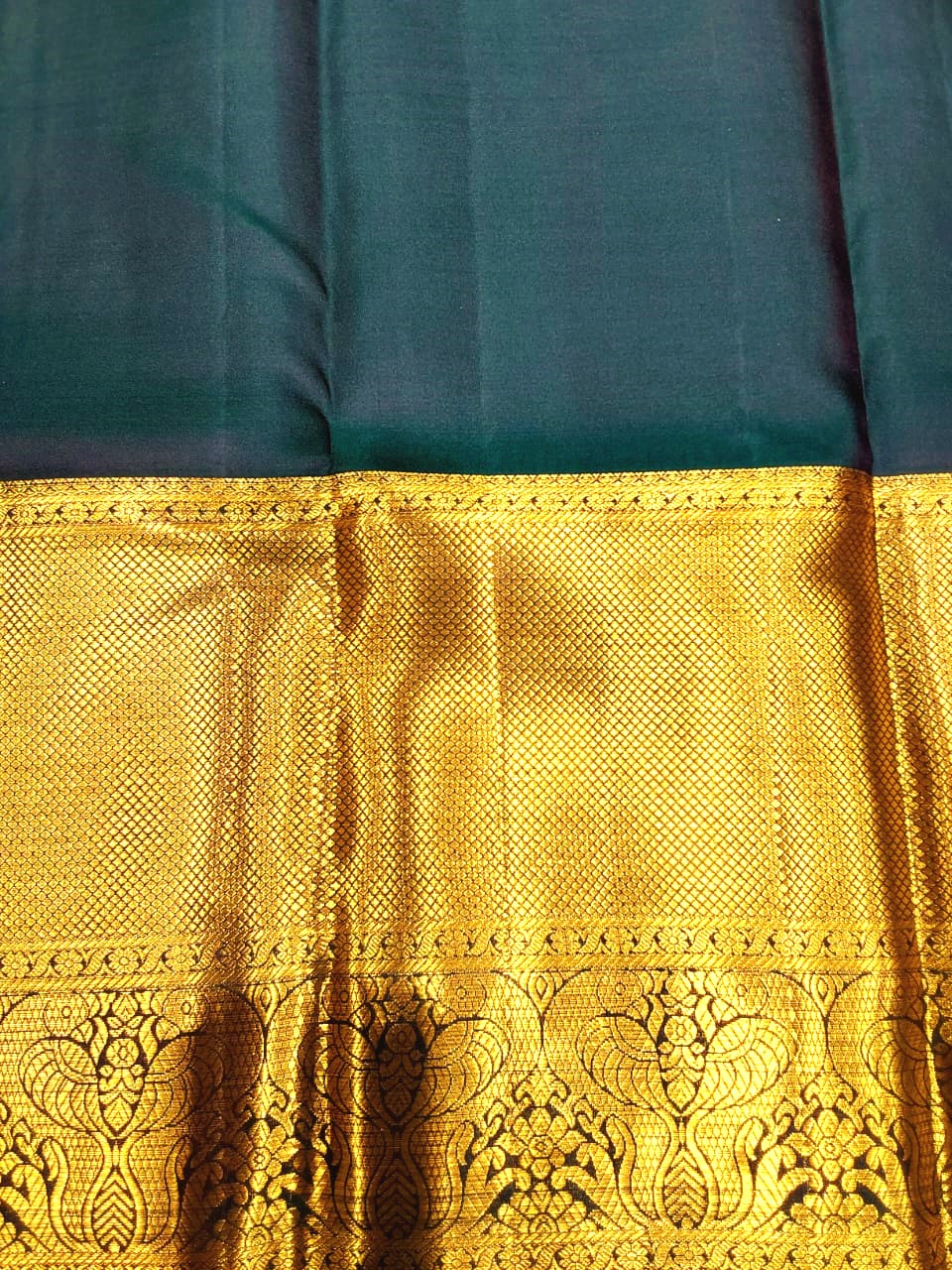 Mustard Yellow with Green Border Jacquard Wedding Saree with Contrast Zari Border