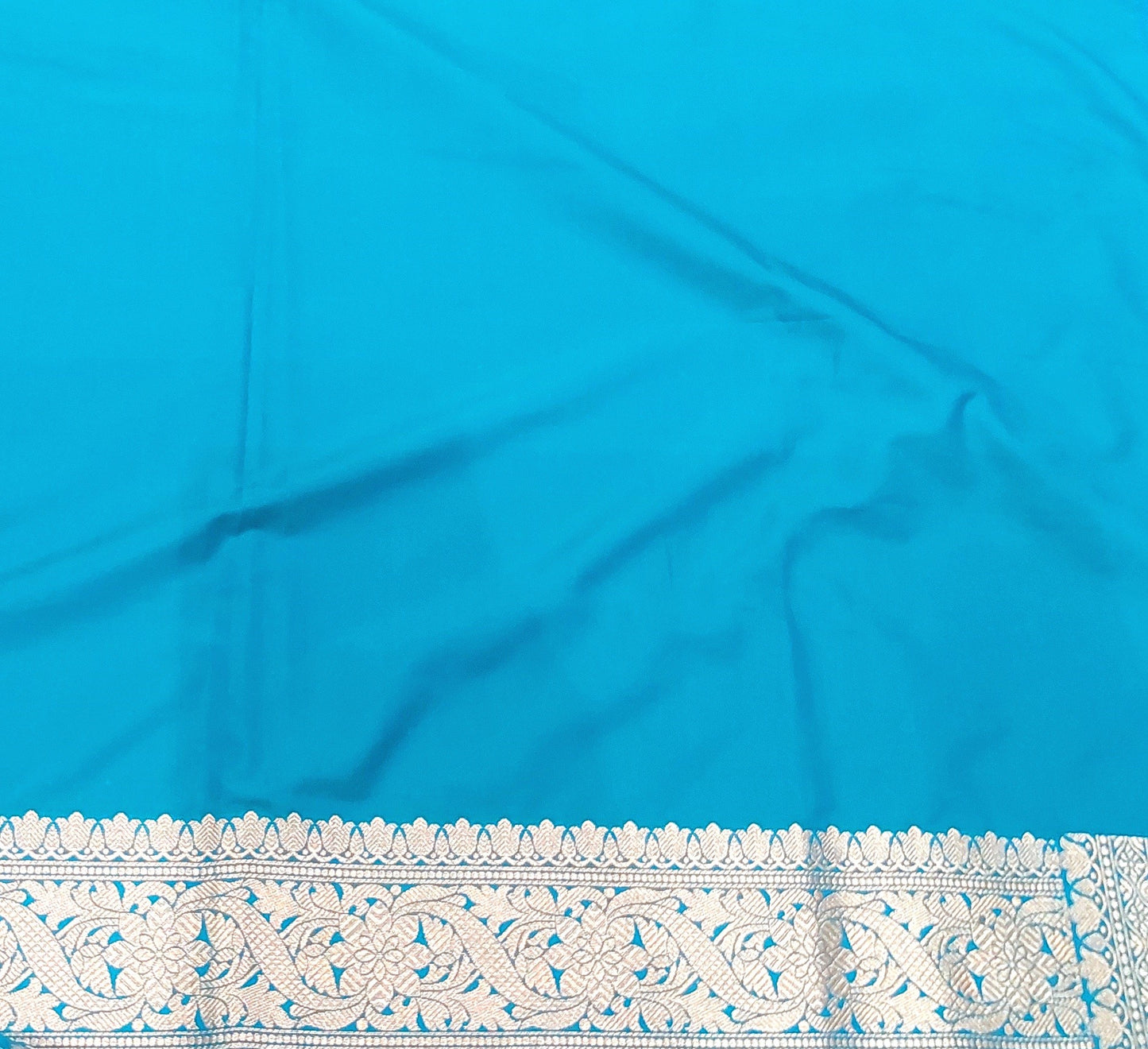 Blue Banarasi Saree with Silver Zari Kodi Malar Designs