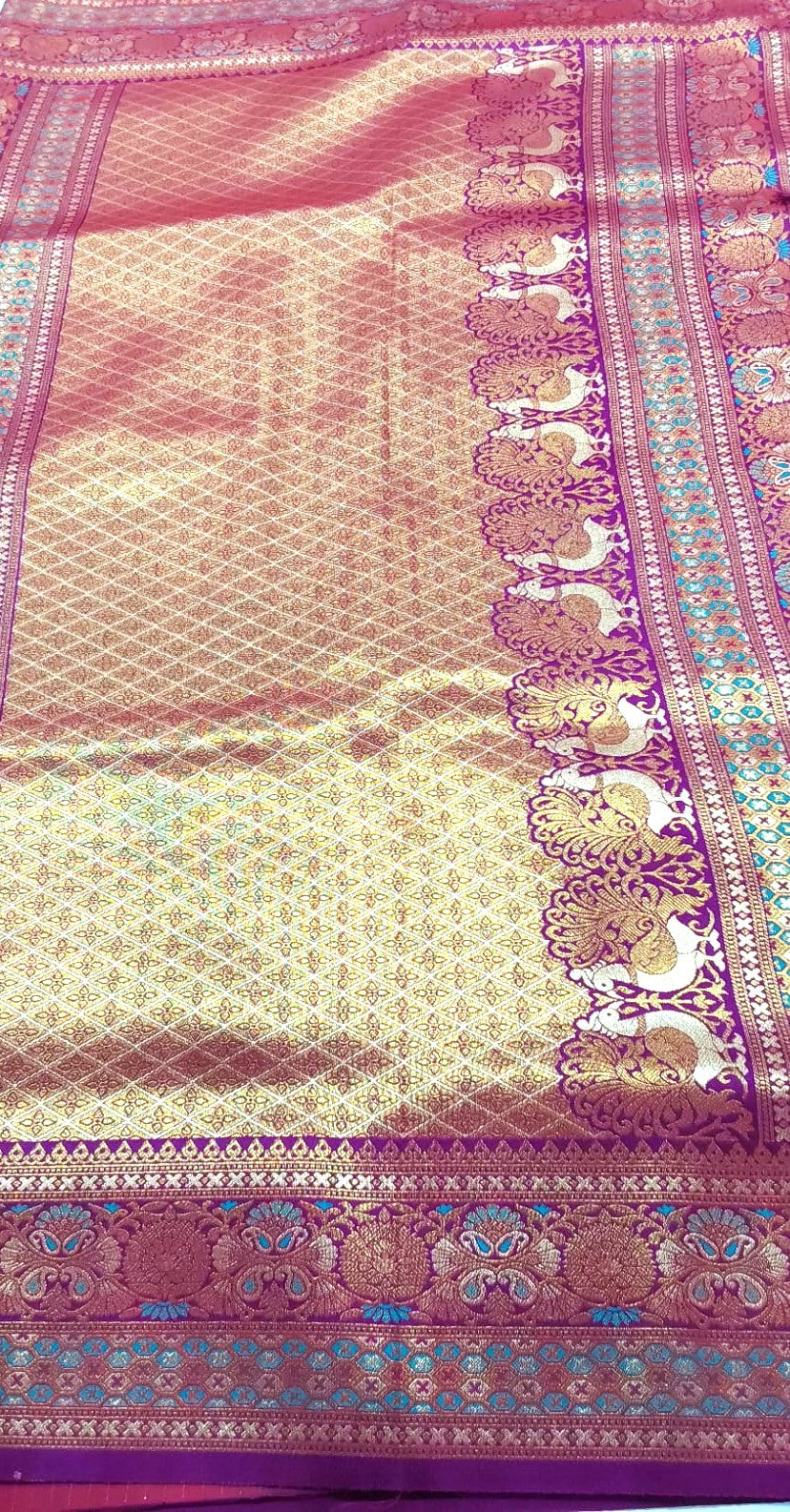 Multi-Color Banarasi Saree with Peacock and Kodi Malar Designs