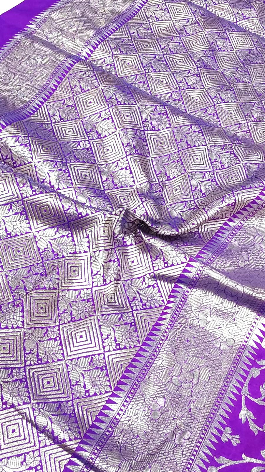 Violet Banarasi Wedding Saree with Silver Zari Kodi Malar Designs