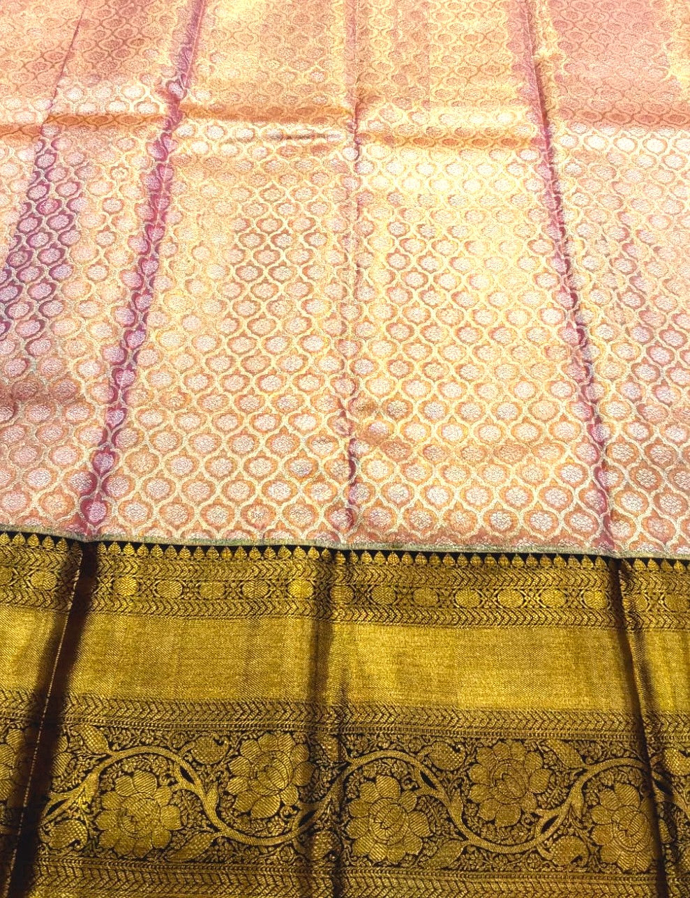 Double Tone Baby Pink Jacquard Wedding Saree with Contrast Zari Border