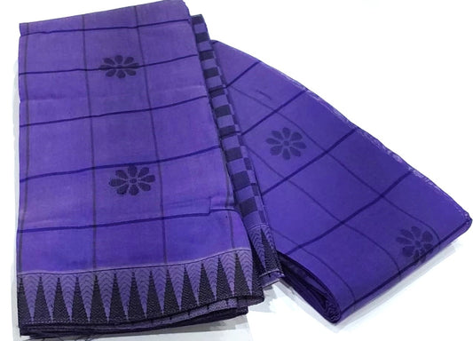 Kanchipuram Silk Cotton Sarees in Violet with small black color temple border