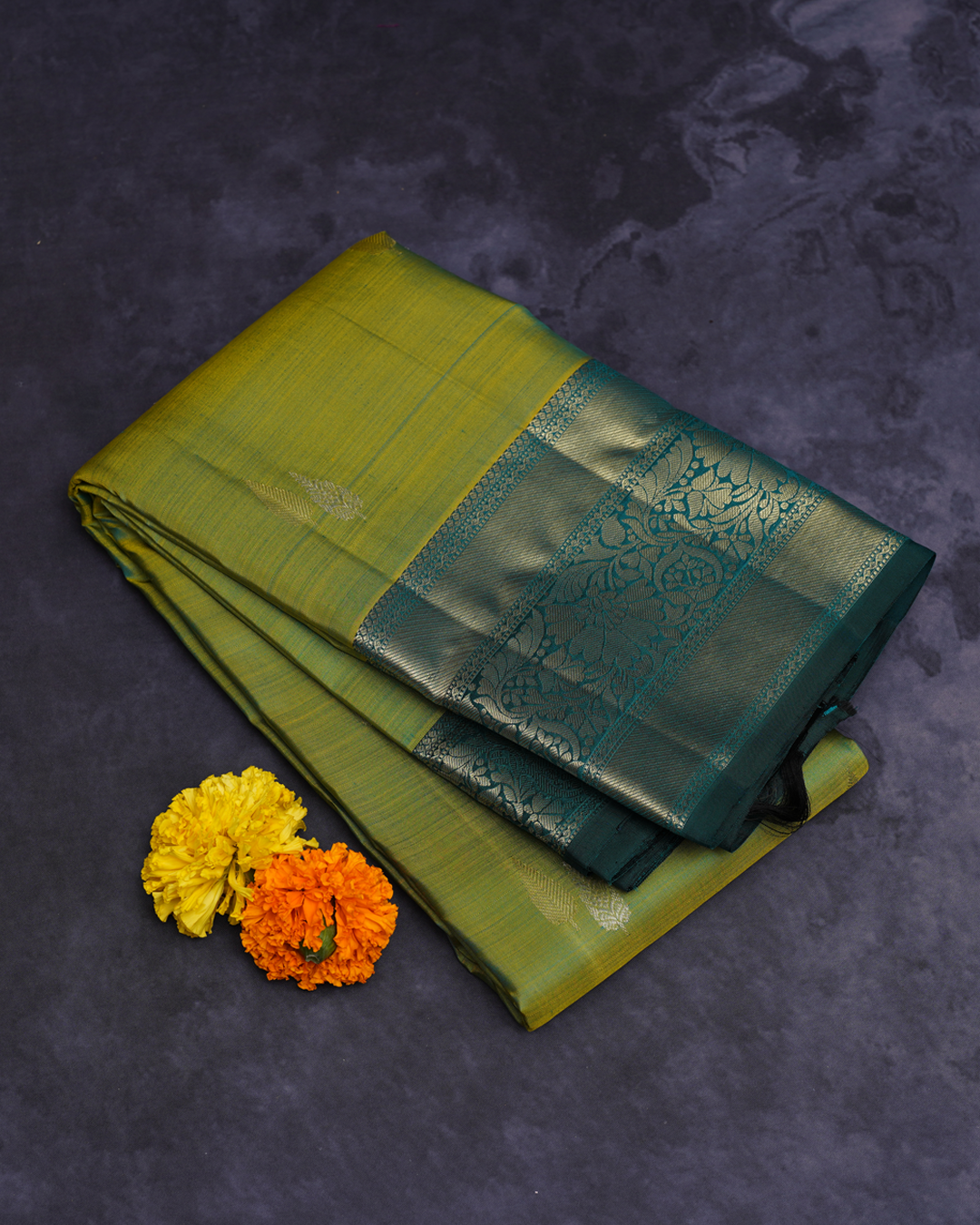 Leaf Green Soft Silk Saree with Dark Green Border