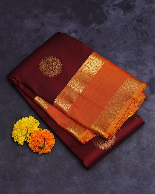 Maroon Bridal Silk Saree with Retta Patta Mustard Border