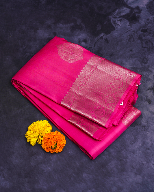 Rani Pink Soft Silk Saree with Self-Color Border