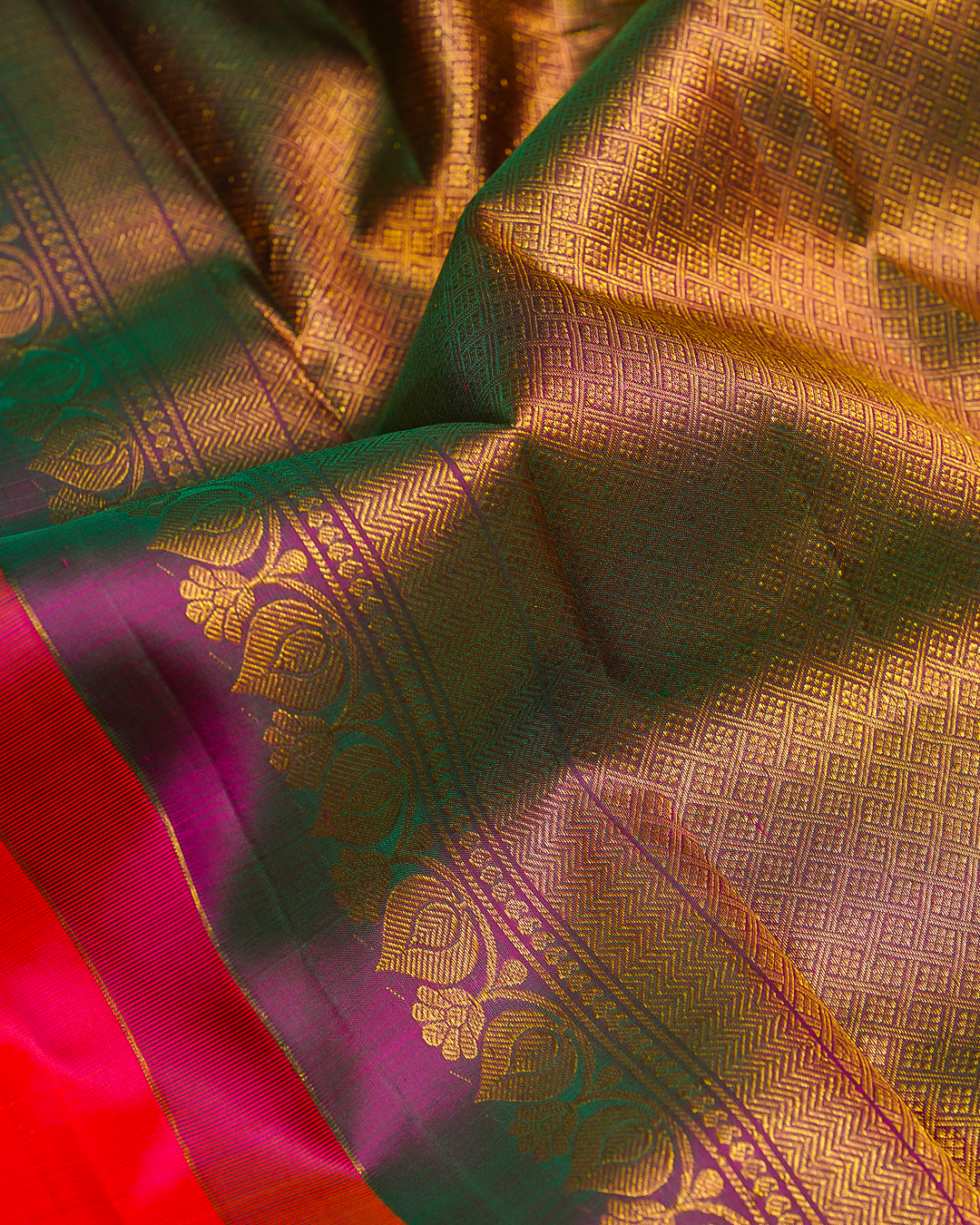 Red Soft Silk Saree with Purple Getti Zari Border