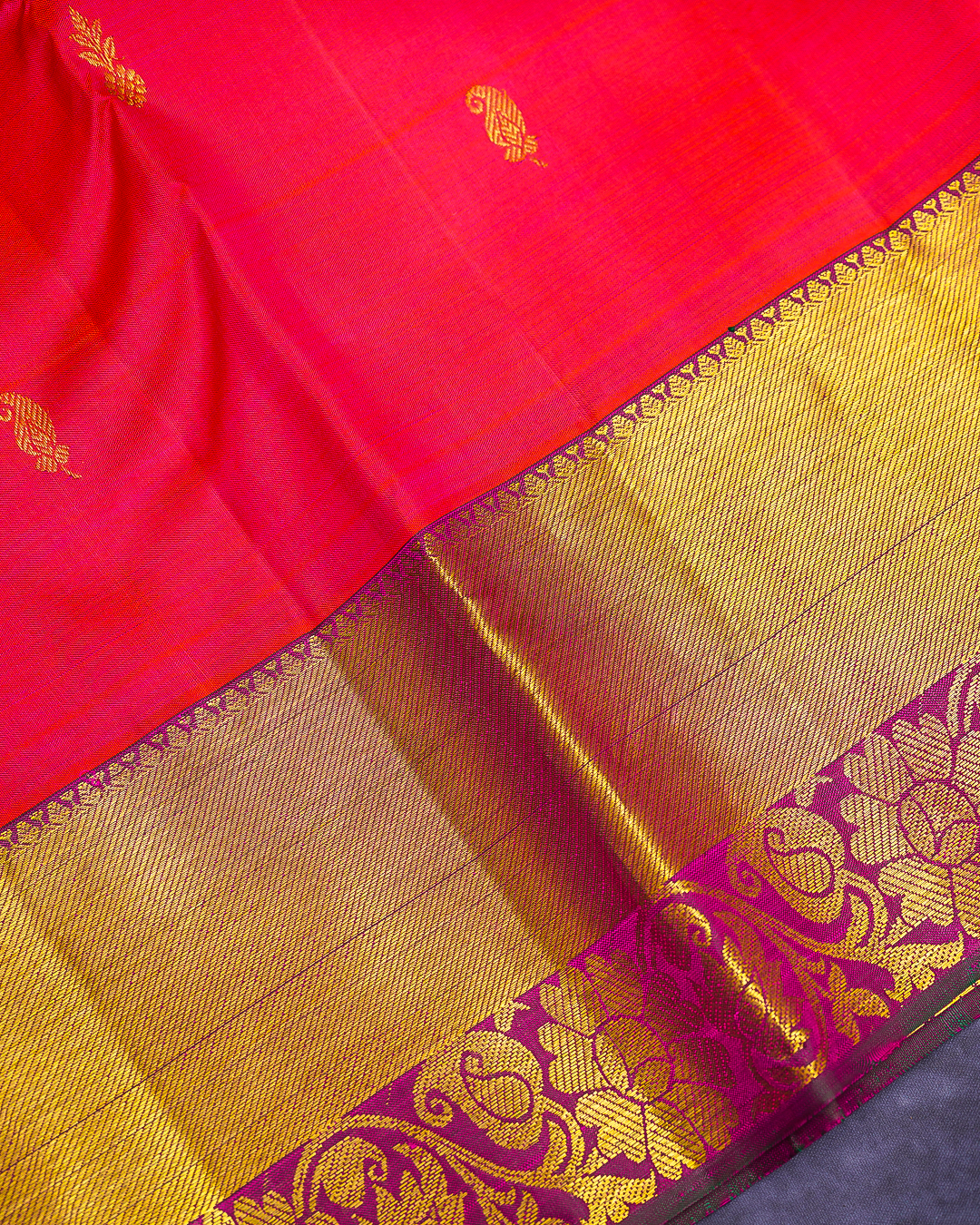 Red Soft Silk Saree with Purple Getti Zari Border