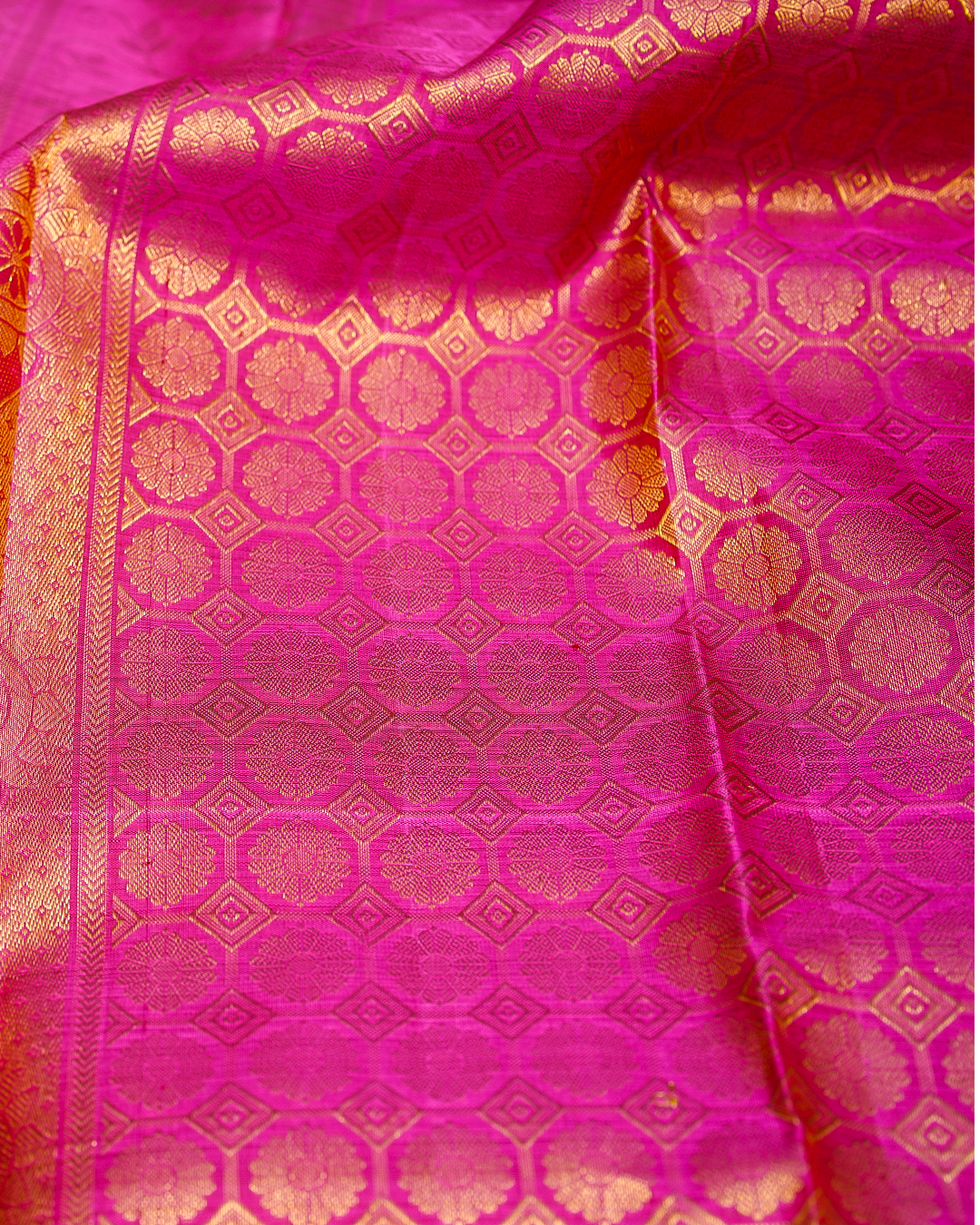 Dark Orange Soft Silk Saree with Contrast Pink Border