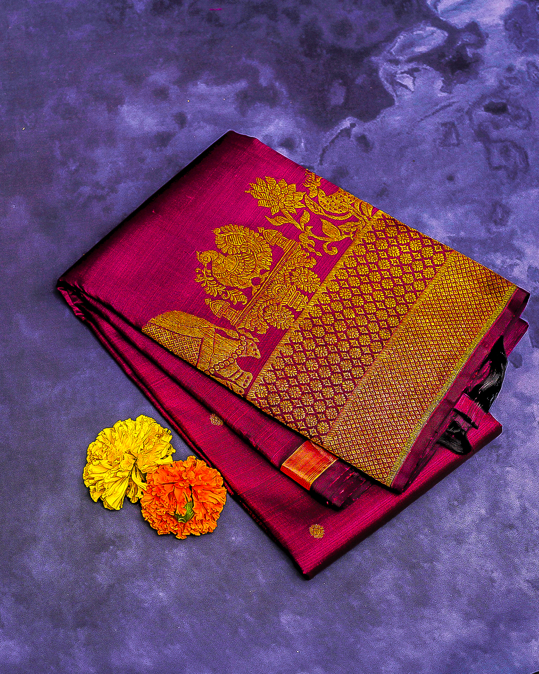 Magenta Maroon Jacquard Wedding Saree with Self Design and Grand Pallu