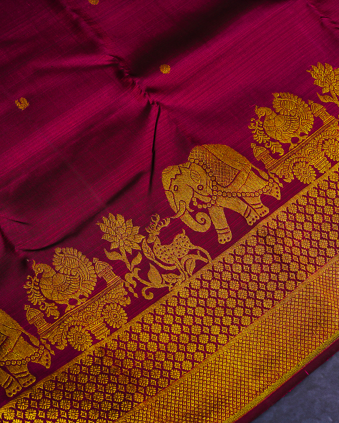 Magenta Maroon Jacquard Wedding Saree with Self Design and Grand Pallu