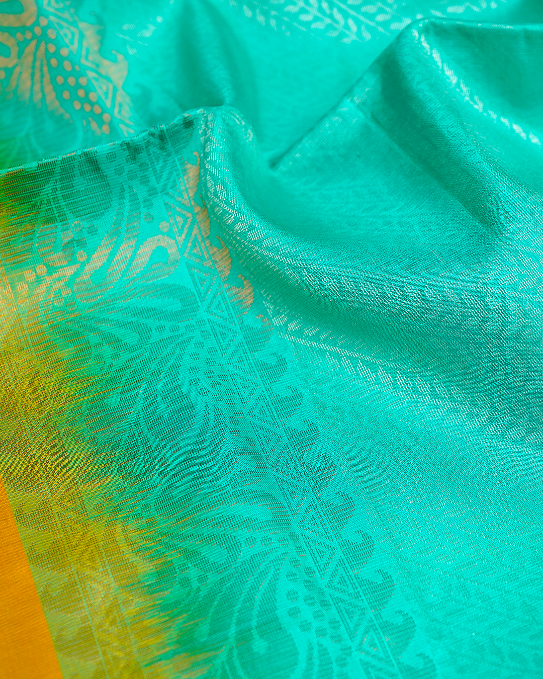 Mustard Soft Silk Saree with Contrast Teal Blue Border