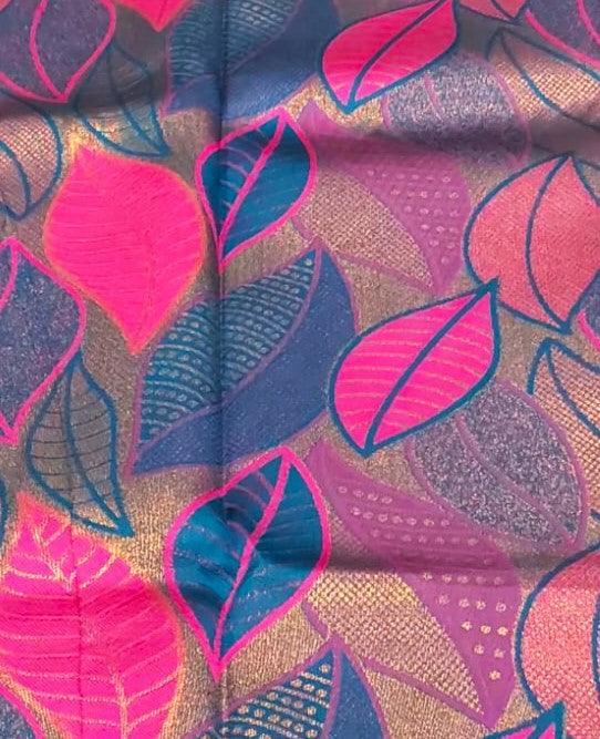 Pink With Multicolor Mixed Leaf Design Fancy Sarees