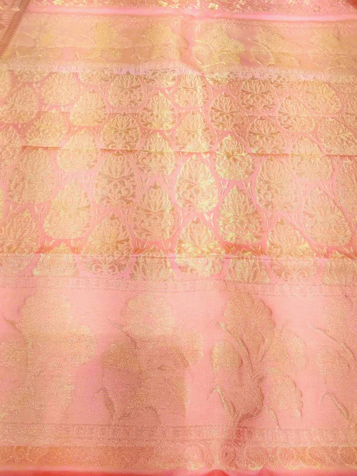 Baby Pink Jacquard Wedding Saree with Elegant Zari Border