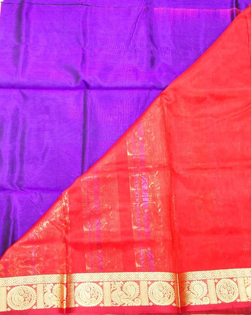 Elegant violet Thread Work Silk Saree features intricate Annam thread work