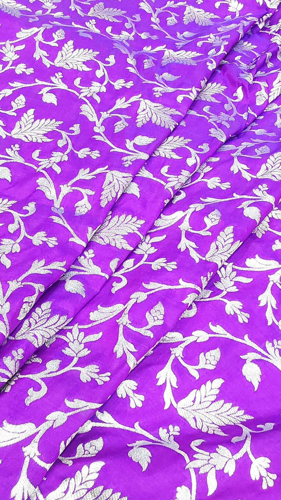 Violet Banarasi Wedding Saree with Silver Zari Kodi Malar Designs