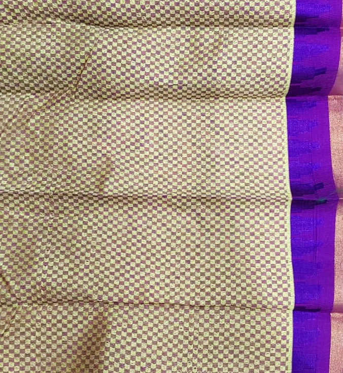 Kanchipuram Silk Cotton Saree in Magenta with lemon yellow color border