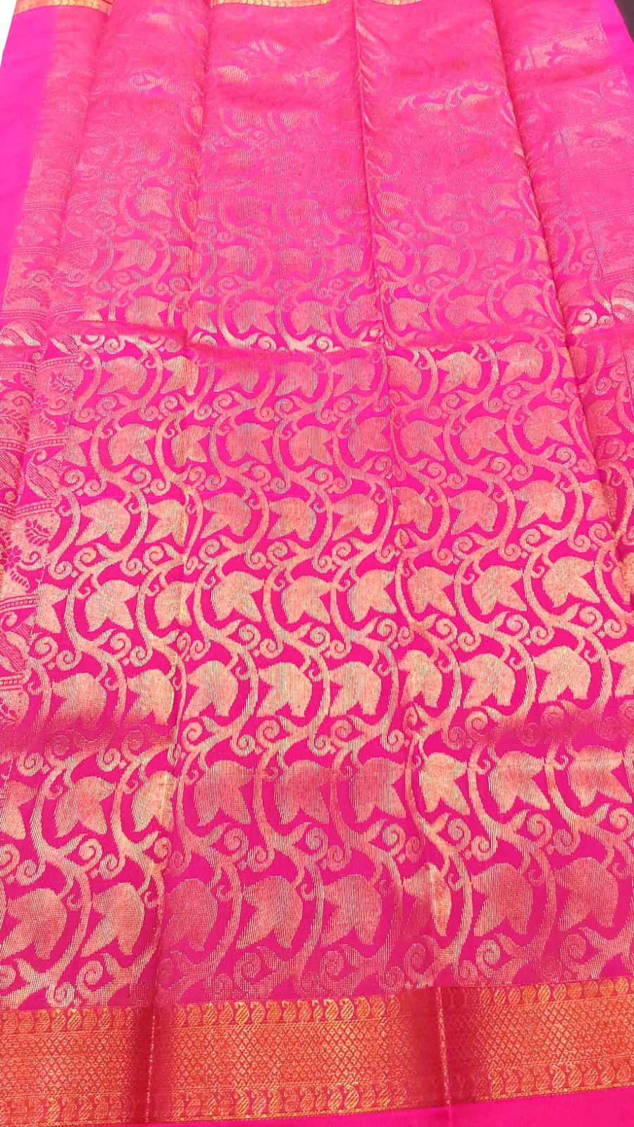 Kanchipuram Silk Cotton Saree in Black with Pink Contrast Border